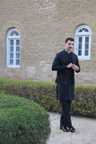 BLACK SEQUENCE WAIST COAT Humayunalamgir