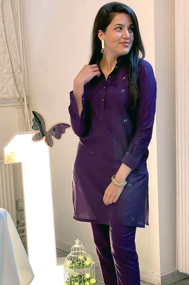 Purple Cotton Kurta Pajama Humayun Alamgir