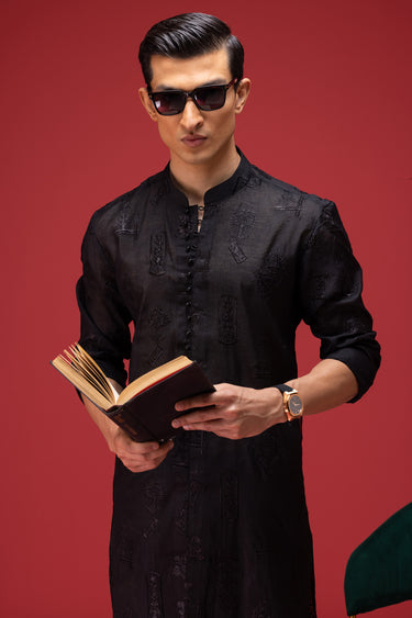 Black Kurta Pajama Humayun Alamgir