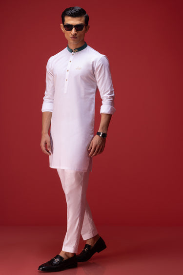 White Chambray Cotton Kurta Pajama Humayun Alamgir