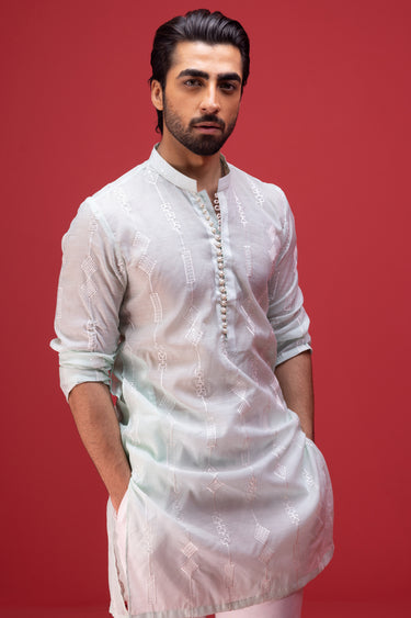 Mint Green Cotton Silk Kurta Pajama Humayun Alamgir