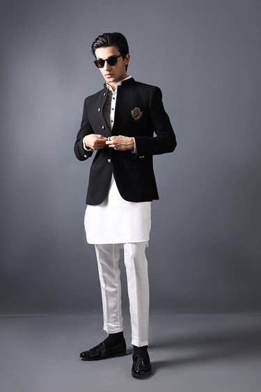 Black Armani Prince Coat humyaunalamgir