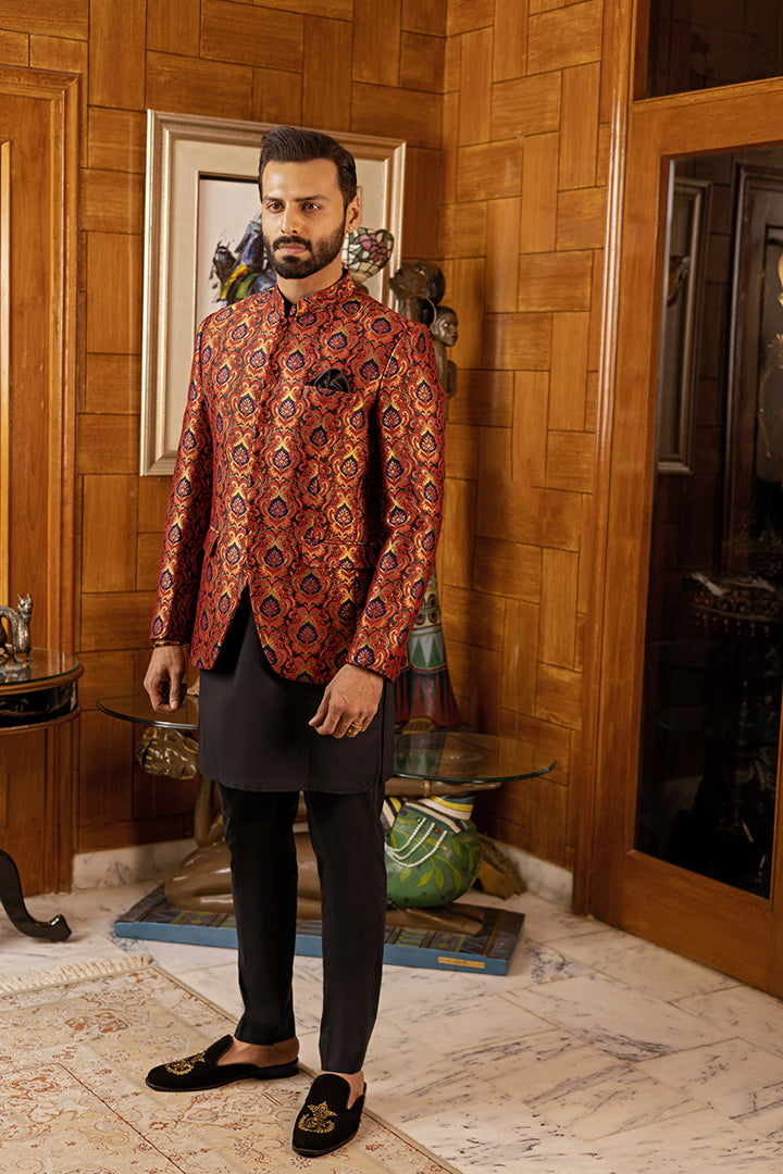 Multi Colour Embossed Prince coat – Humayunalamgir