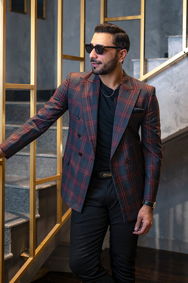 Black Checkered Blazer HumayunAlamgir