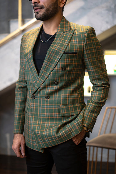 Army Green Checkered Blazer HumayunAlamgir