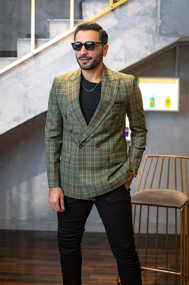 Army Green Checkered Blazer HumayunAlamgir