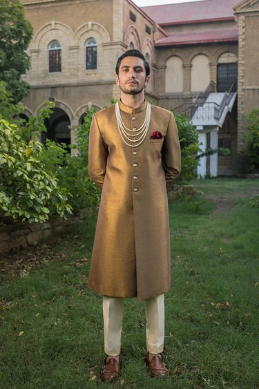 Golden Silk Sherwani humyaunalamgir
