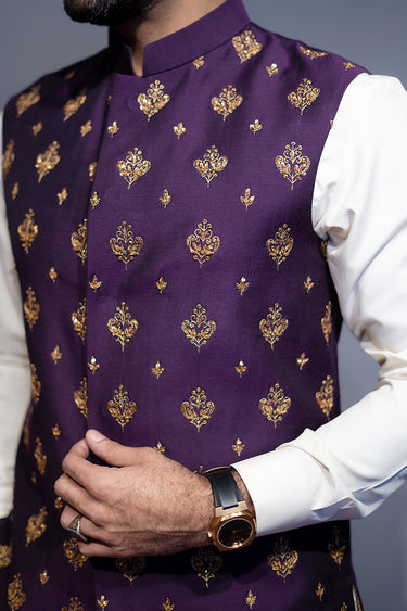 Purple Cotton Silk Waist Coat HumayunAlamgir