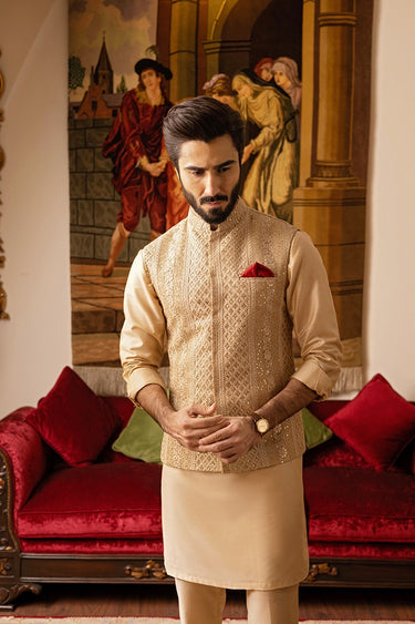REFINED BEIGE SELF EMBOSSED Nikkah humyaunalamgir