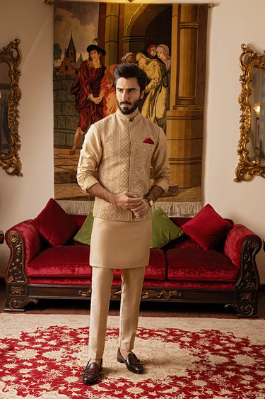 REFINED BEIGE SELF EMBOSSED Nikkah humyaunalamgir