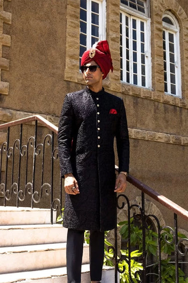 Black Embossed Sherwani humyaunalamgir S