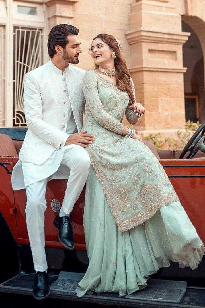 Nikkah Dress Prince Coat Embossed Fabric White Prince Coat