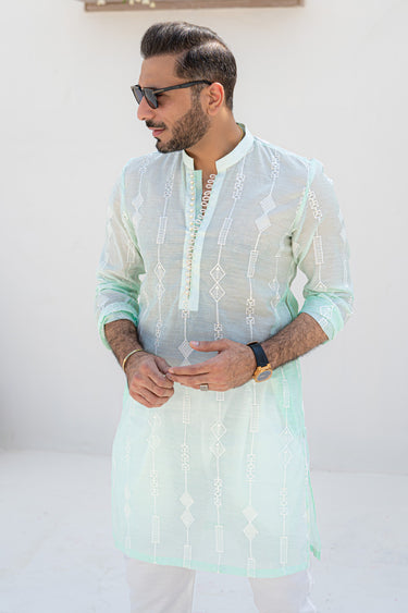 Mint Green Cotton Silk Kurta Pajama Humayun Alamgir S