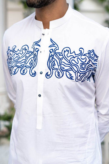White Stretchble Cotton Kurta Pajama Humayun Alamgir