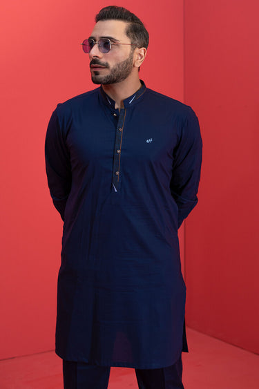 Navy Blue Cotton Kurta Pajama Humayun Alamgir