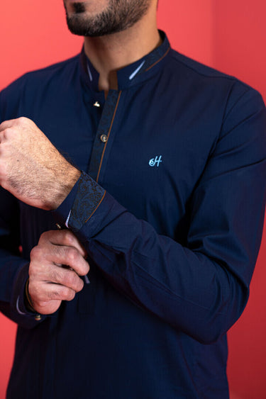 Navy Blue Cotton Kurta Pajama Humayun Alamgir