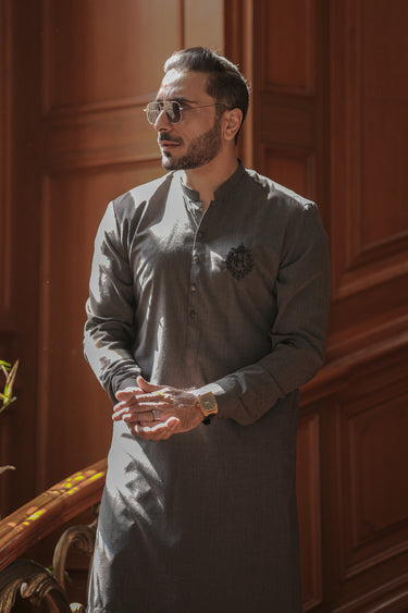 Charcoal Grey Kurta Pajama Humayun Alamgir