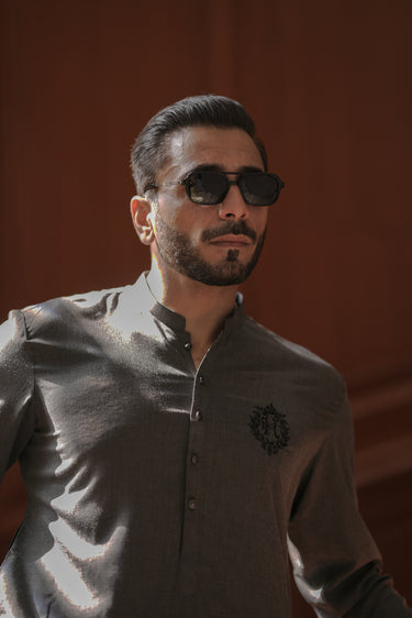 Charcoal Grey Kurta Pajama Humayun Alamgir
