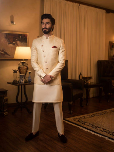 Beige Pure Indian Jamawar Prince Coat humyaunalamgir S Prince Coat