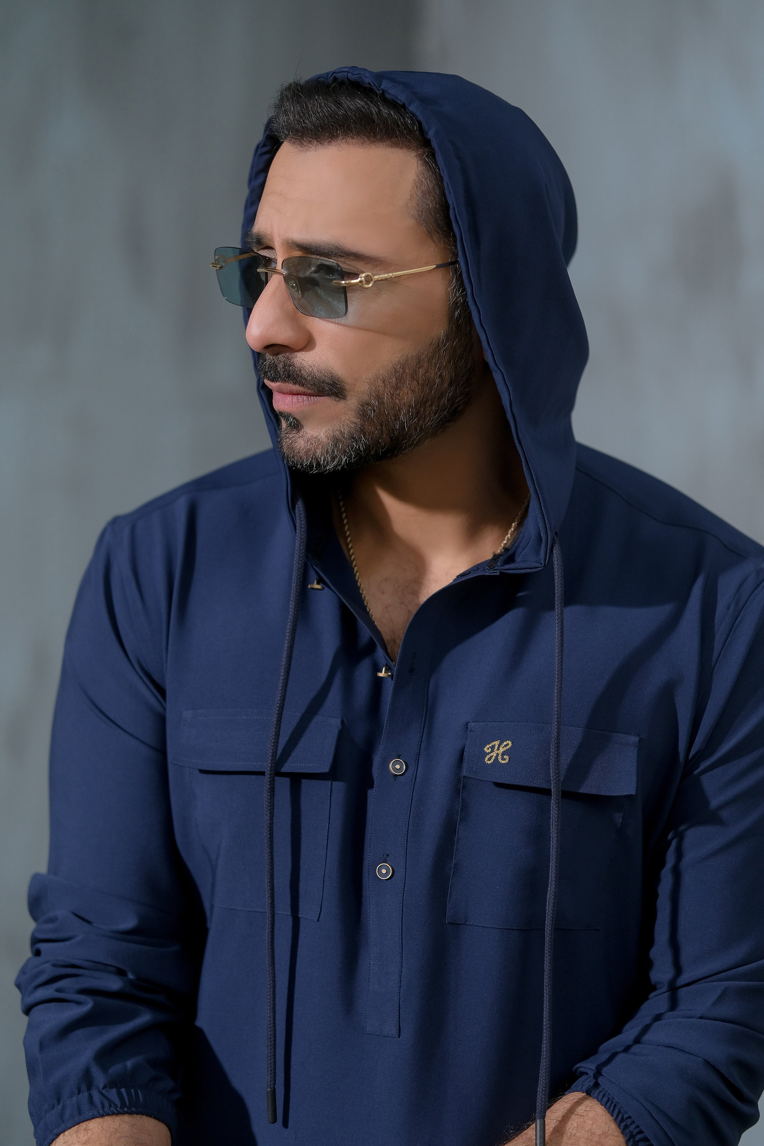 BLUE ARMANI HOODED KURTA PAJAMA