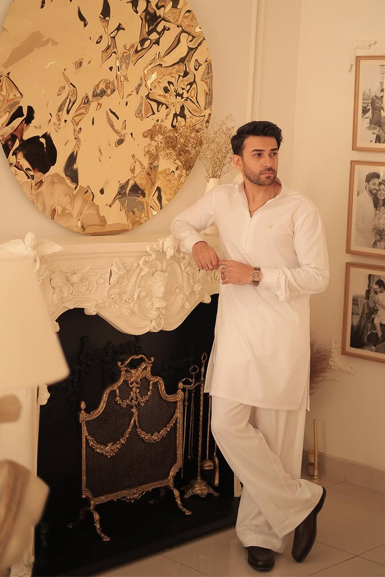 White Kurta Farshi Shalwar Humayun Alamgir