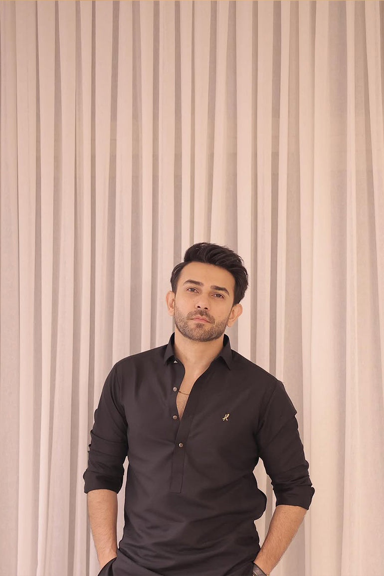 Black Farshi Shalwar Kameez Humayun Alamgir