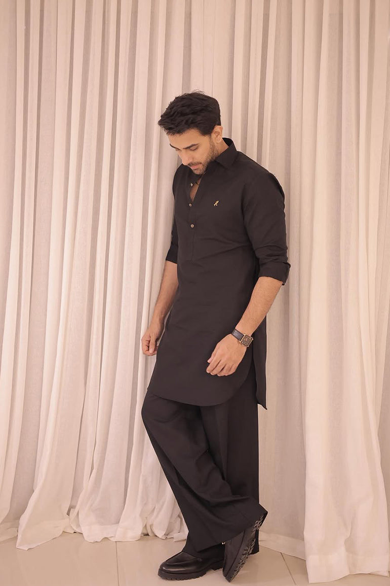 Black Farshi Shalwar Kameez Humayun Alamgir