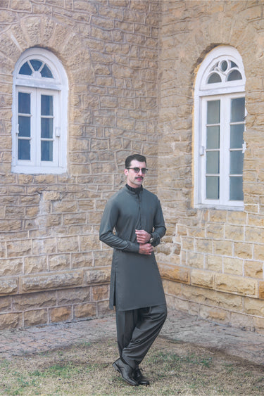GREY TWO TONE WASH N WEAR SHALWAR KAMEEZ Humayunalamgir