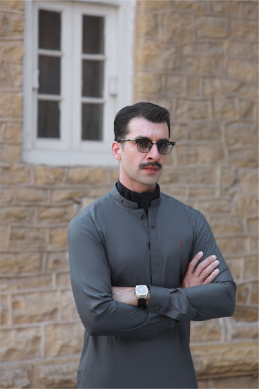 GREY TWO TONE WASH N WEAR SHALWAR KAMEEZ Humayunalamgir