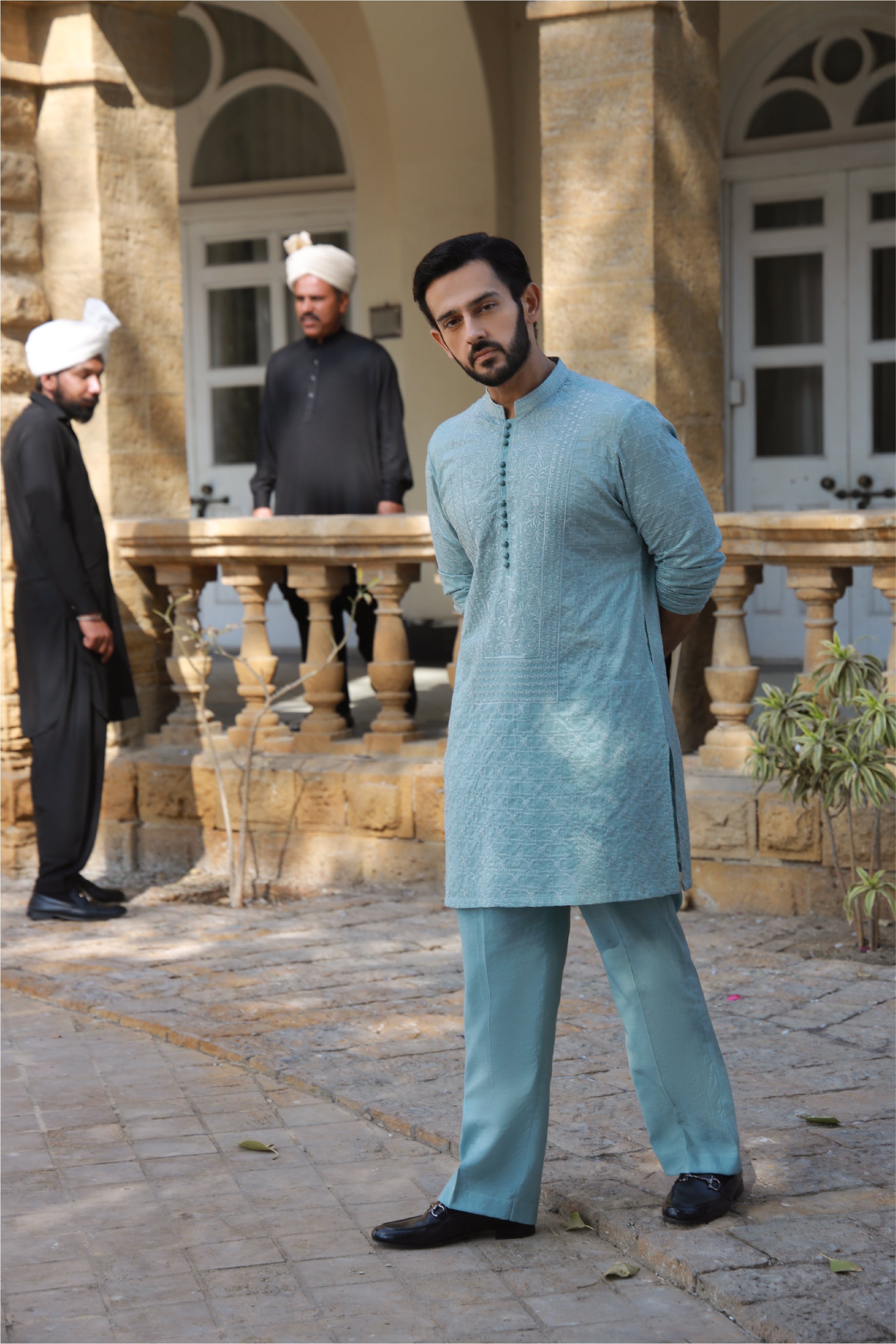 -AZAN- MINT BLUE KURTA PAJAMA Humayunalamgir
