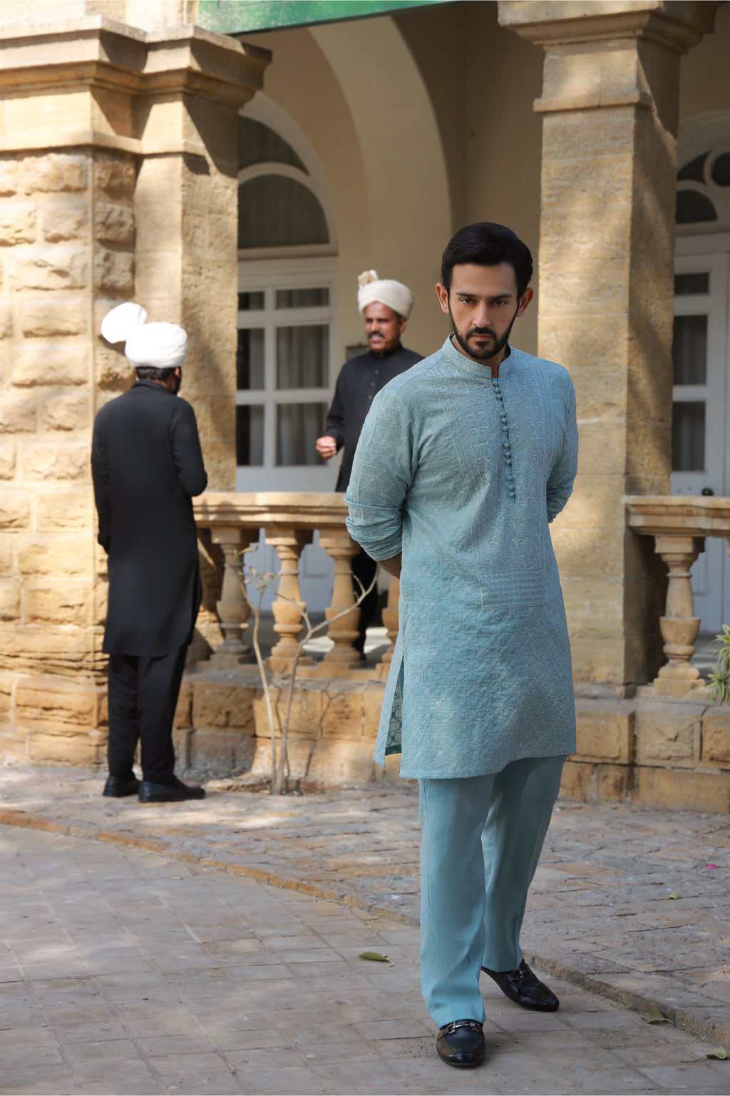 -AZAN- MINT BLUE KURTA PAJAMA Humayunalamgir