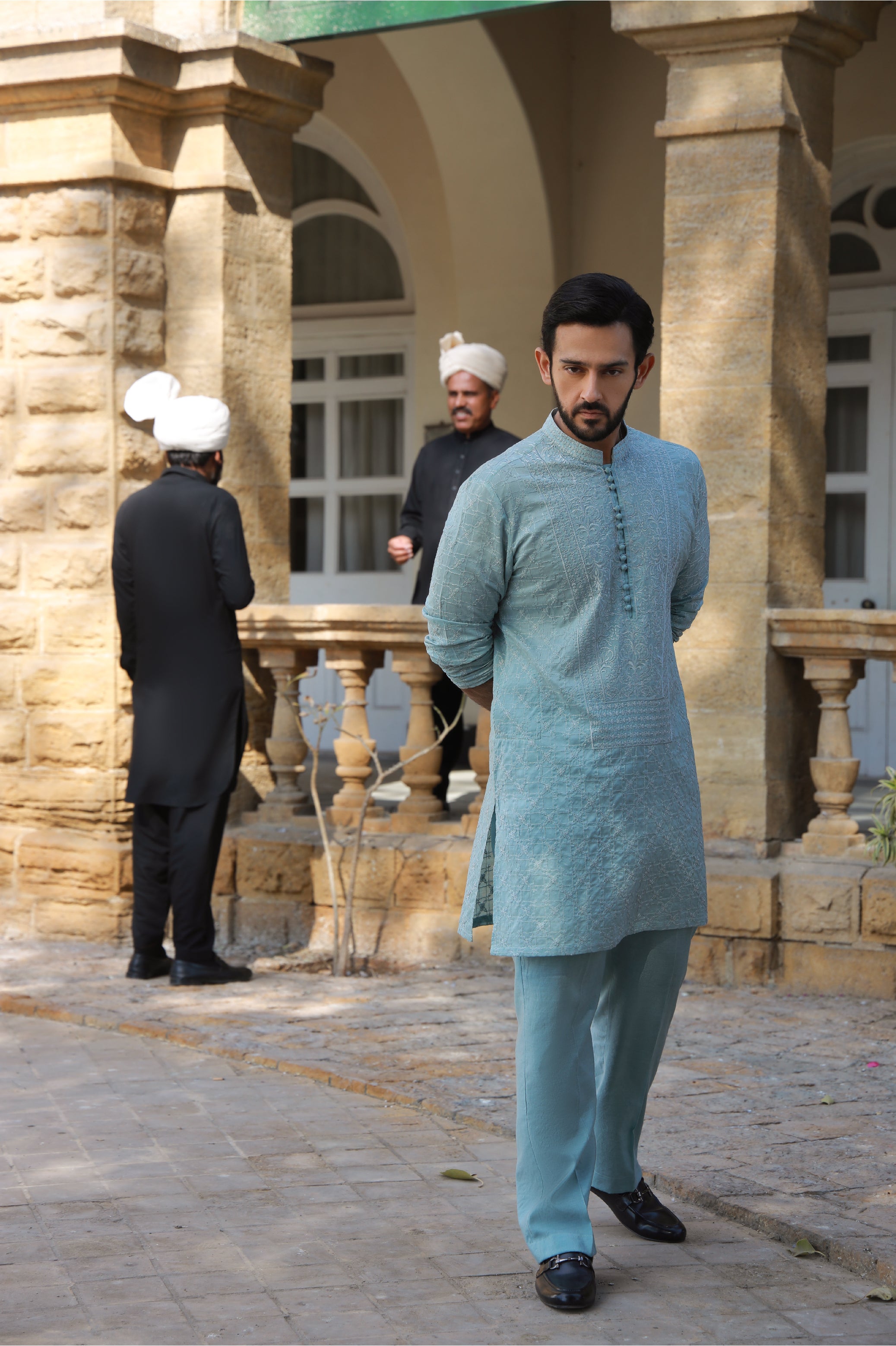 -AZAN- MINT BLUE KURTA PAJAMA Humayunalamgir