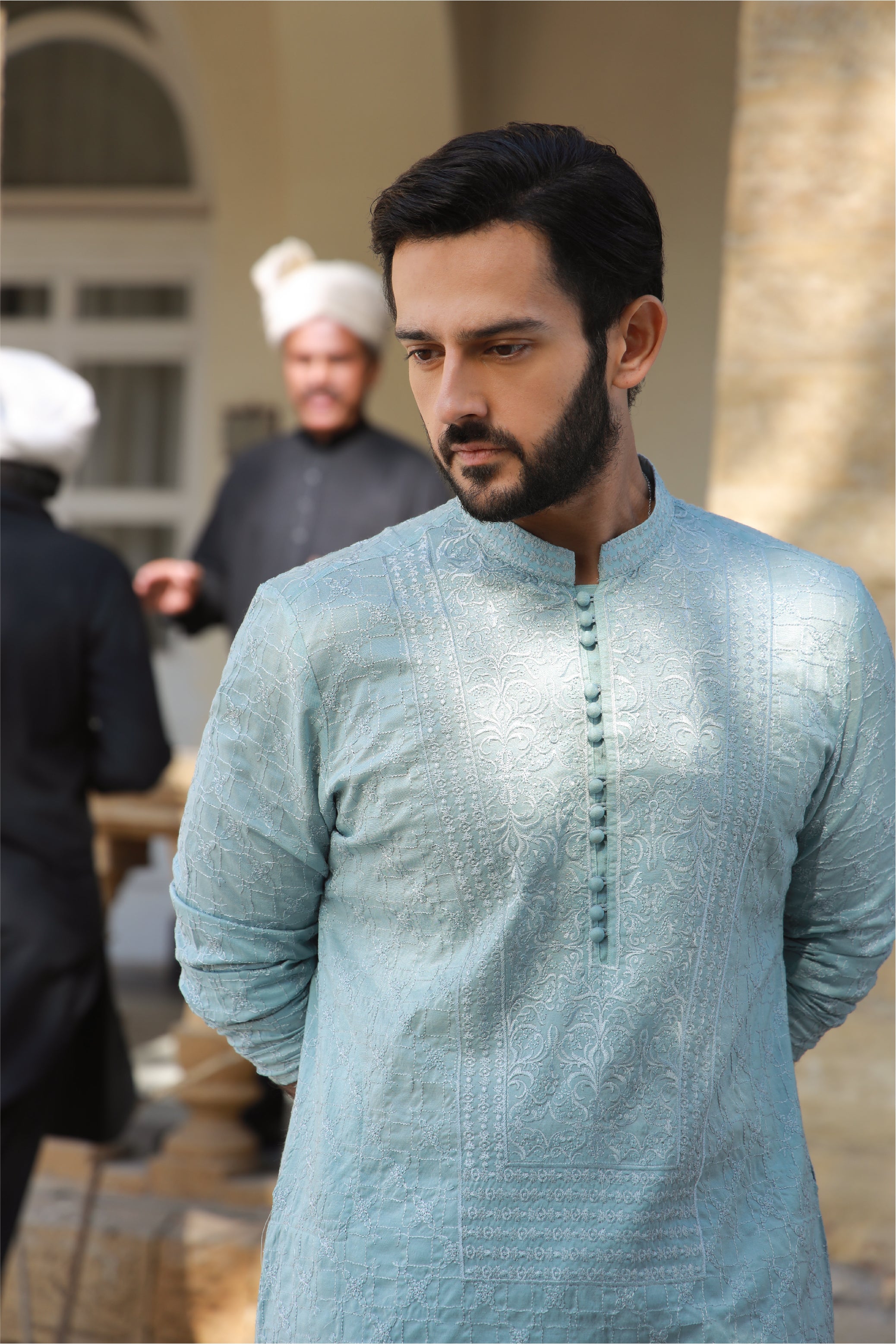 -AZAN- MINT BLUE KURTA PAJAMA Humayunalamgir