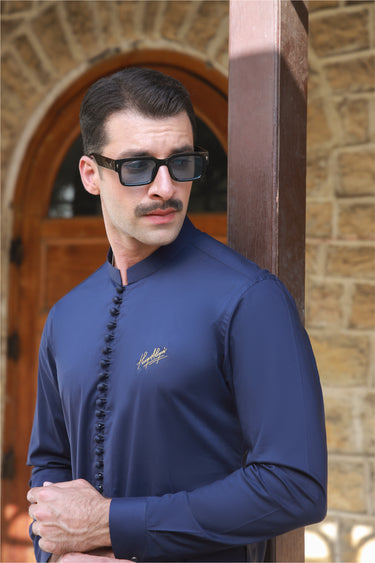 ROYAL BLUE STRETCHABLE KURTA PAJAMA Humayunalamgir