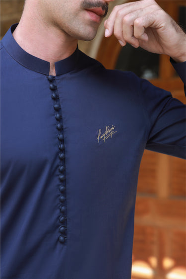 ROYAL BLUE STRETCHABLE KURTA PAJAMA Humayunalamgir