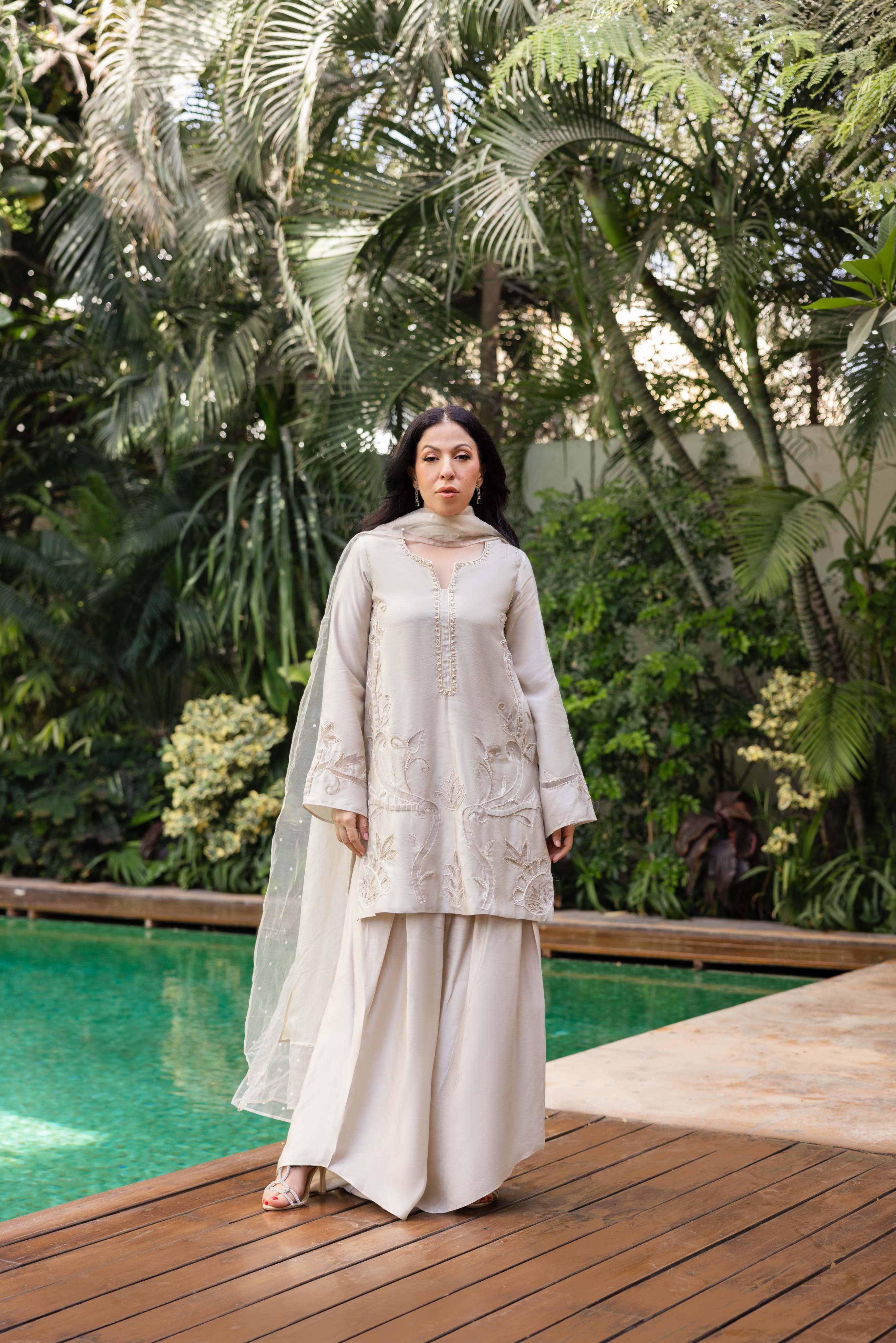 Fatima (Beige 3Pc) Clothing Humayun Alamgir