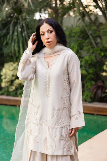 Fatima (Beige 3Pc) Clothing Humayun Alamgir