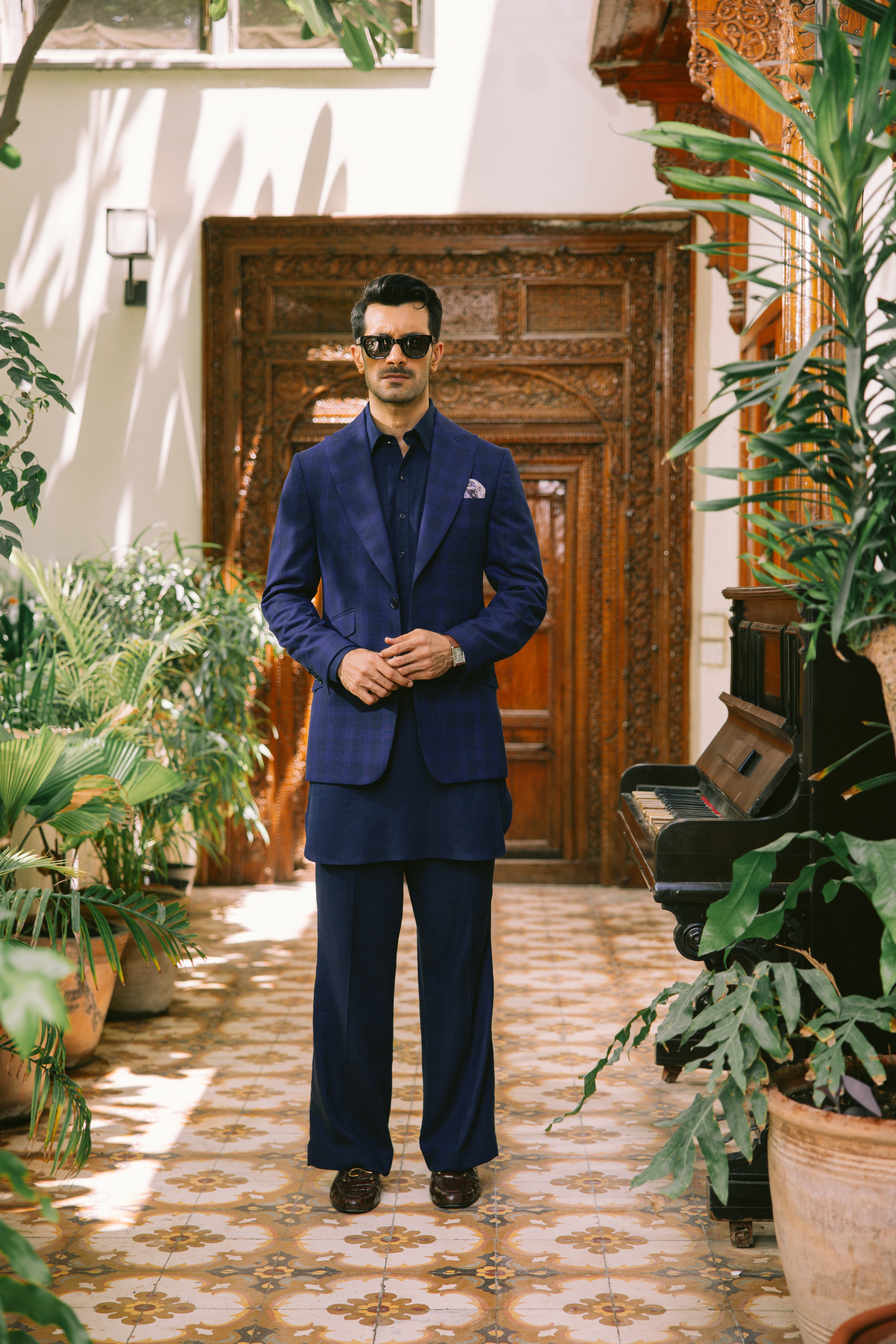 BLUE CHECKERED JACKET Humayunalamgir