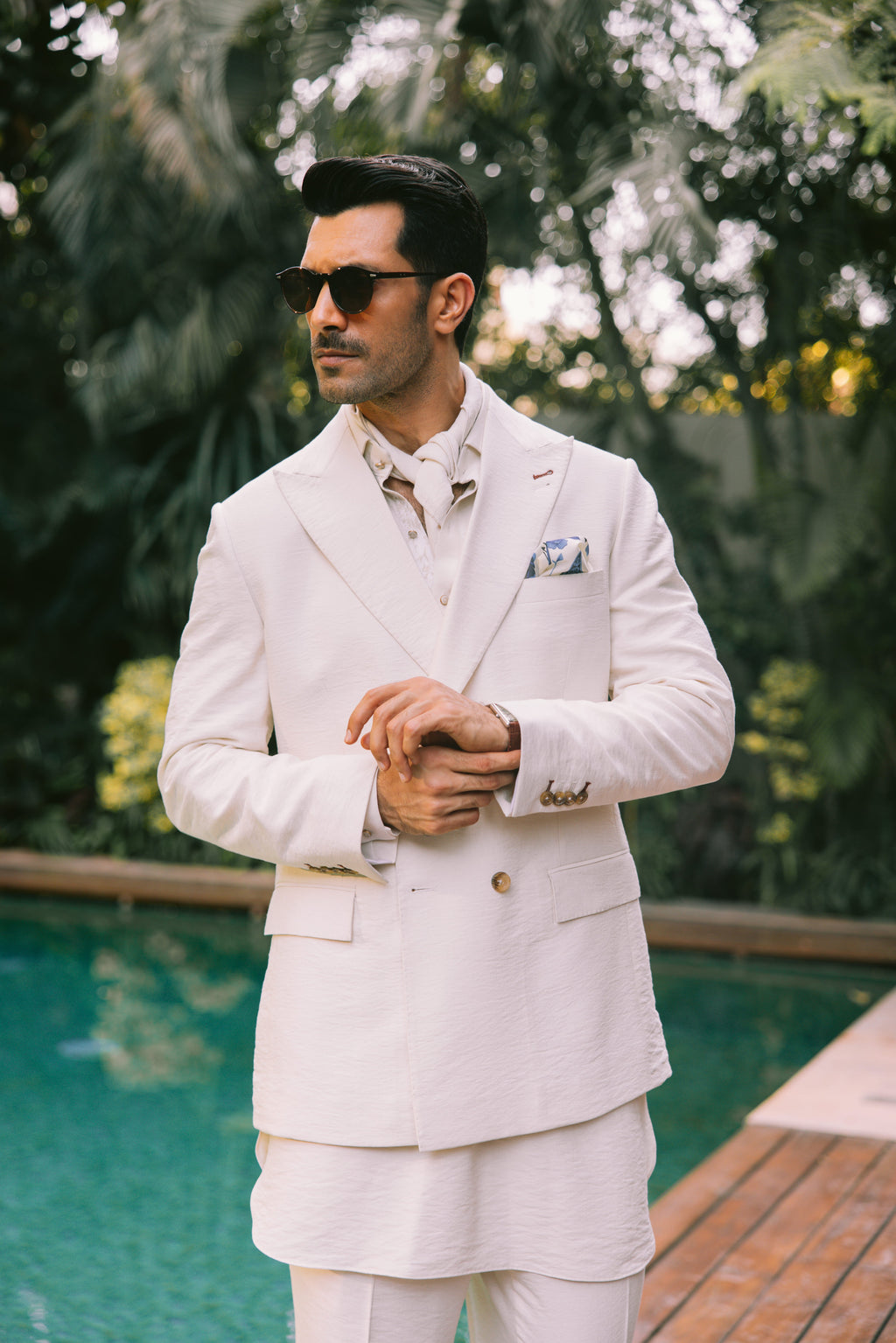 IVORY LINEN DOUBLE BREASTED JACKET Humayunalamgir