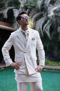 IVORY LINEN DOUBLE BREASTED JACKET Humayunalamgir