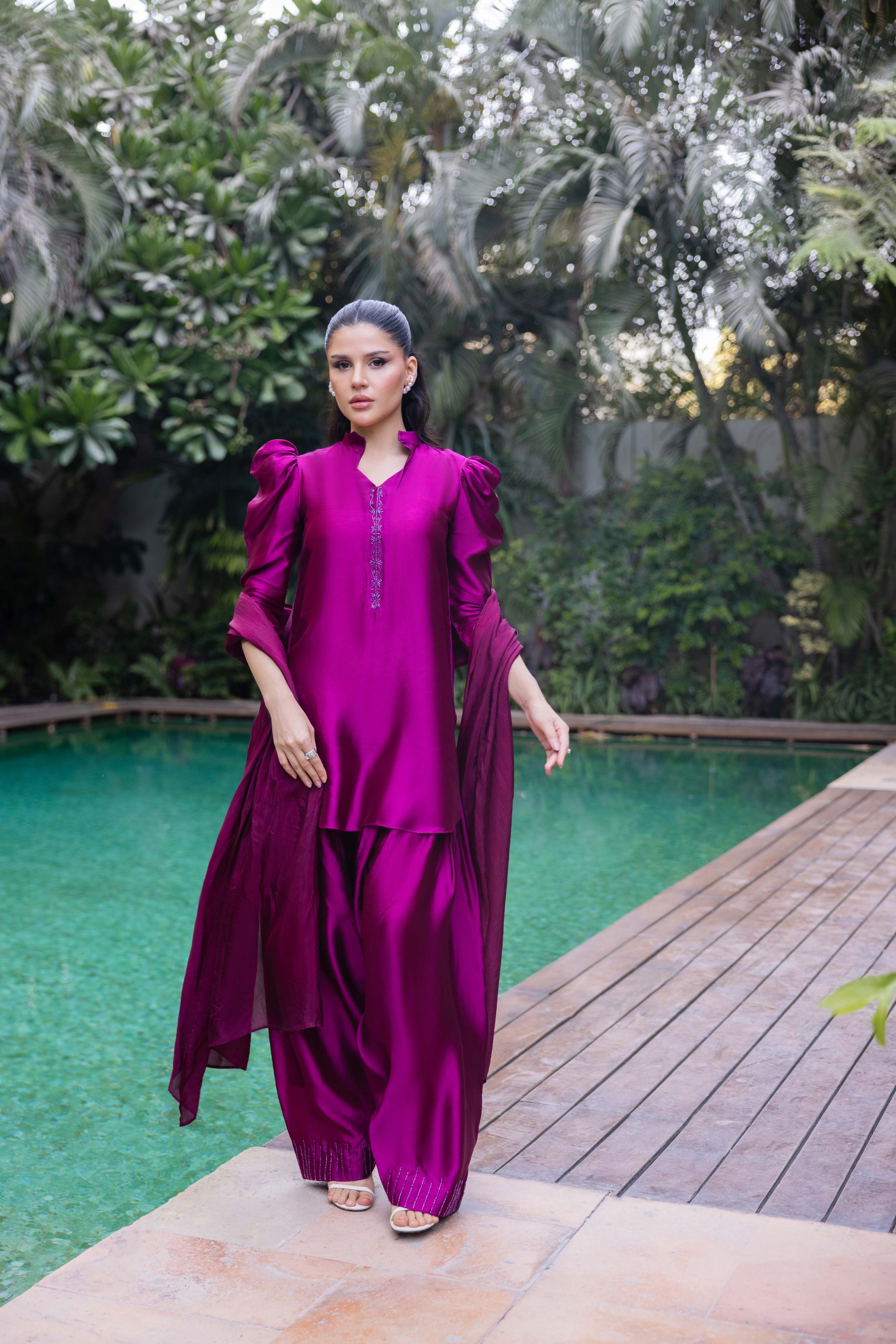 Silk Solid Poppy (3PC) Clothing Humayun Alamgir