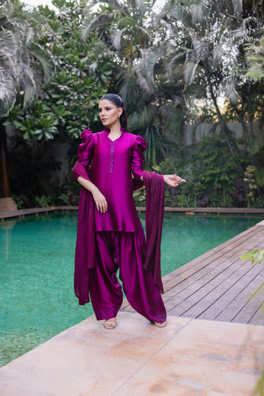 Silk Solid Poppy (3PC) Clothing Humayun Alamgir