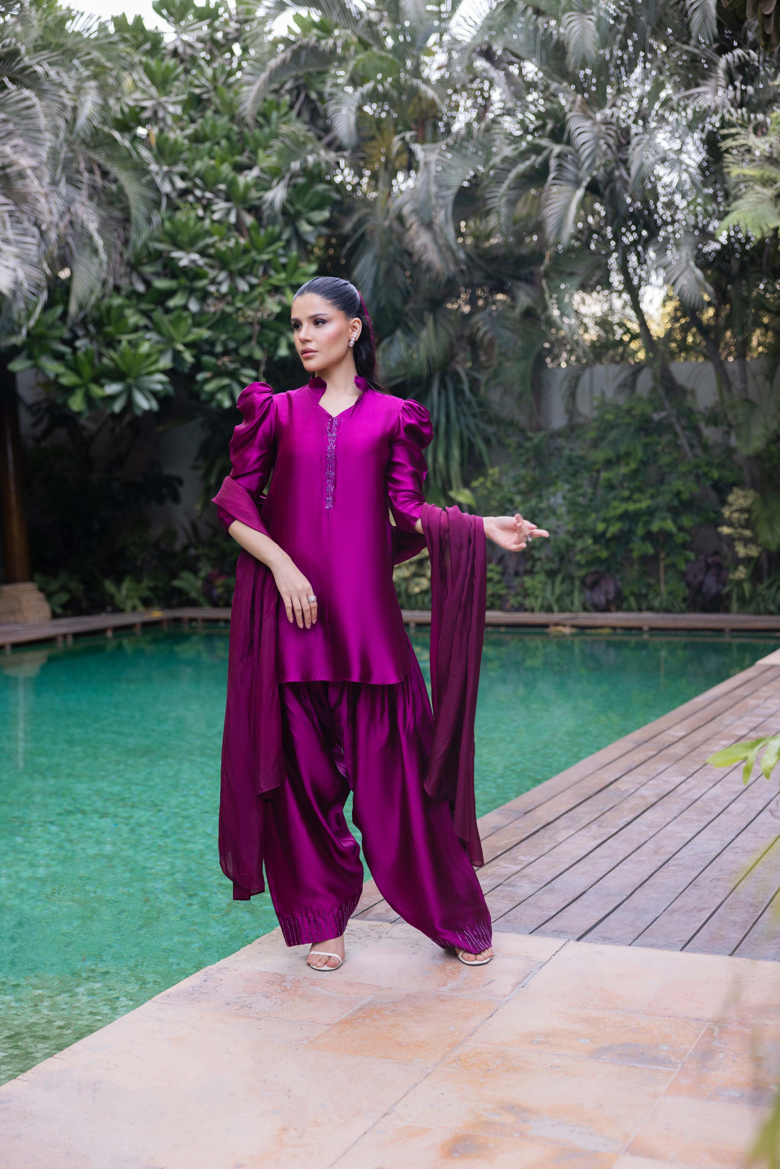 Silk Solid Poppy (3PC) Clothing Humayun Alamgir