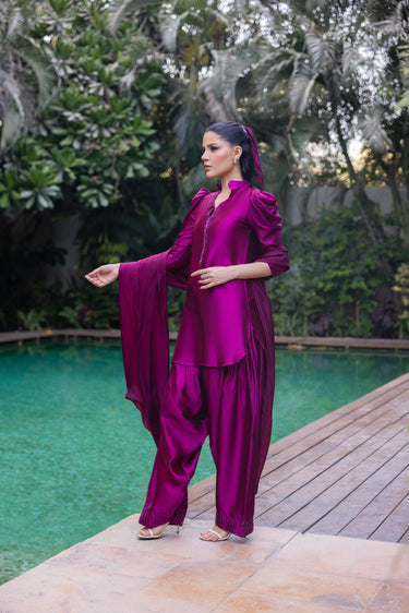 Silk Solid Poppy (3PC) Clothing Humayun Alamgir