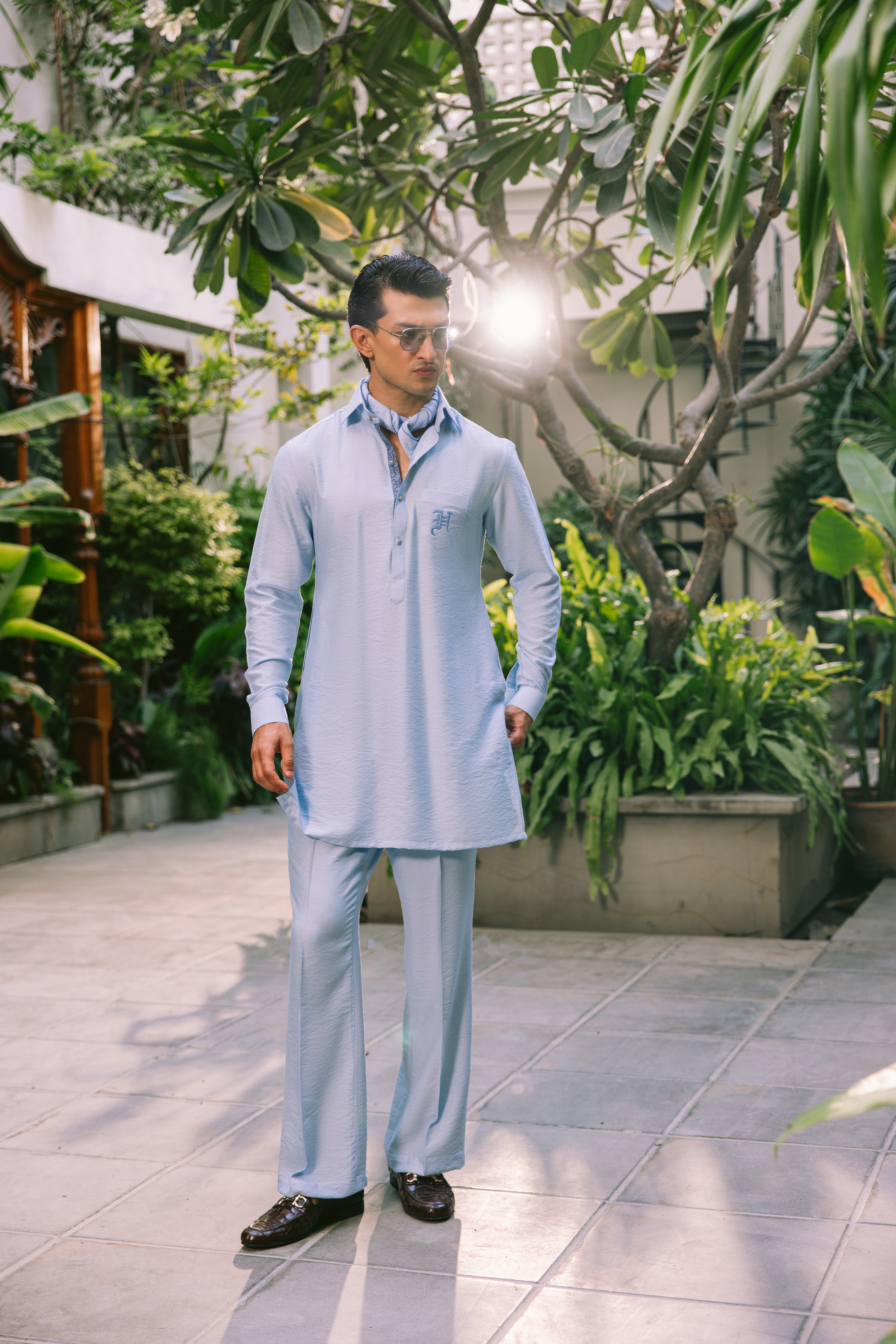 MINT BLUE LINEN KURTA PAJAMA Humayunalamgir