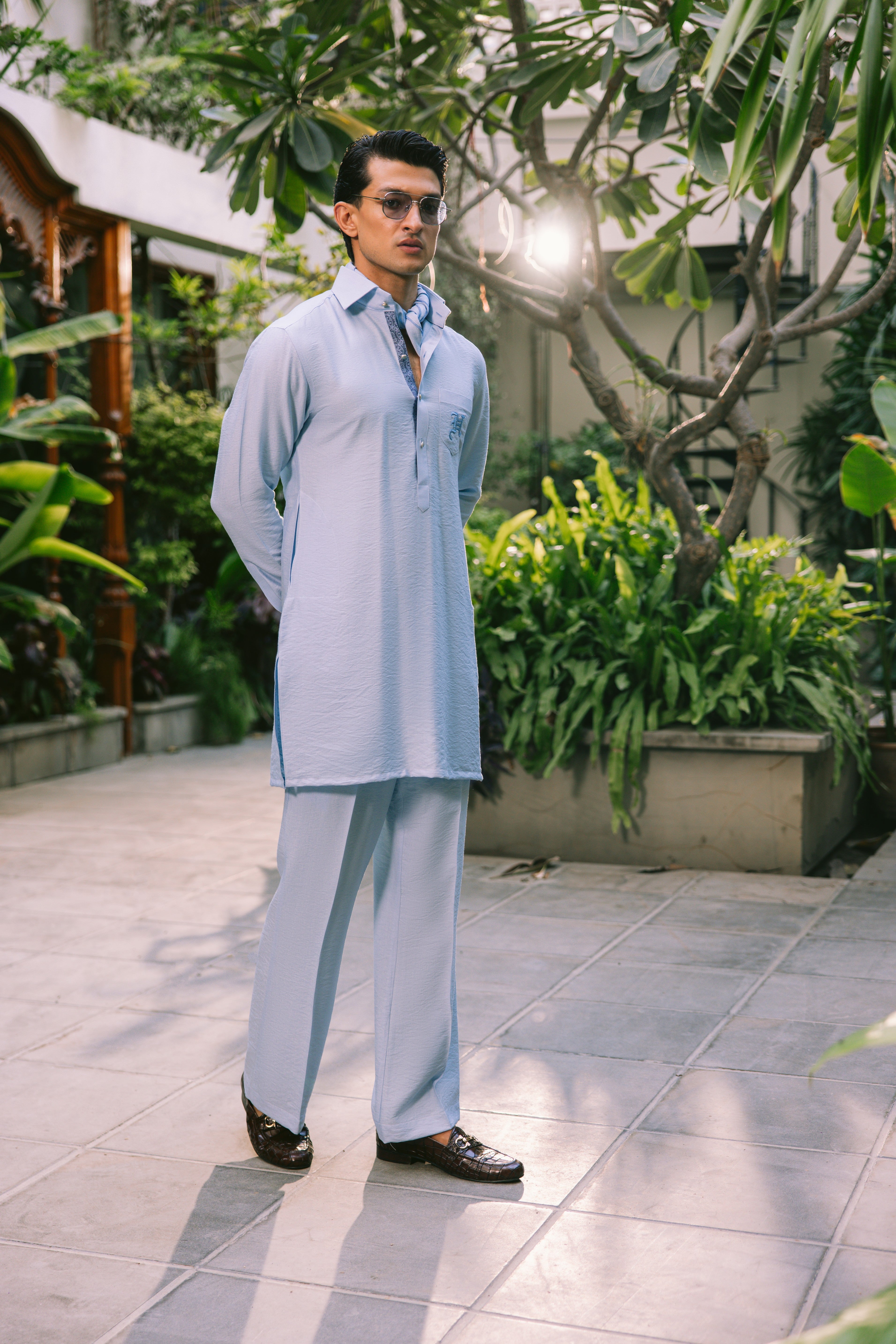 MINT BLUE LINEN KURTA PAJAMA Humayunalamgir
