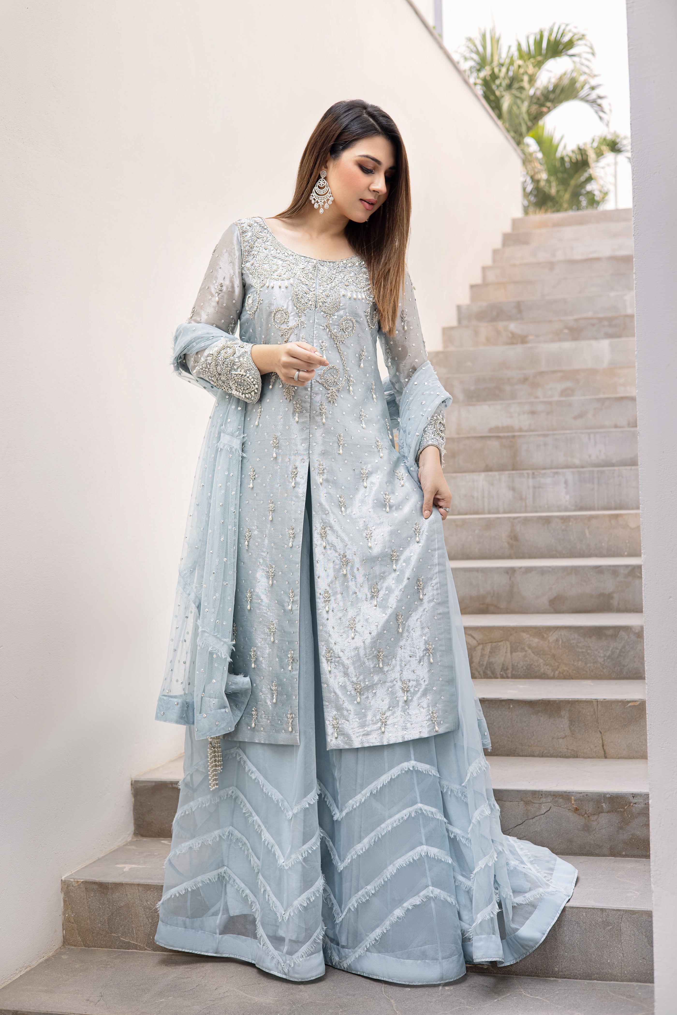 Powder Blue Sharara Clothing humyaunalamgir