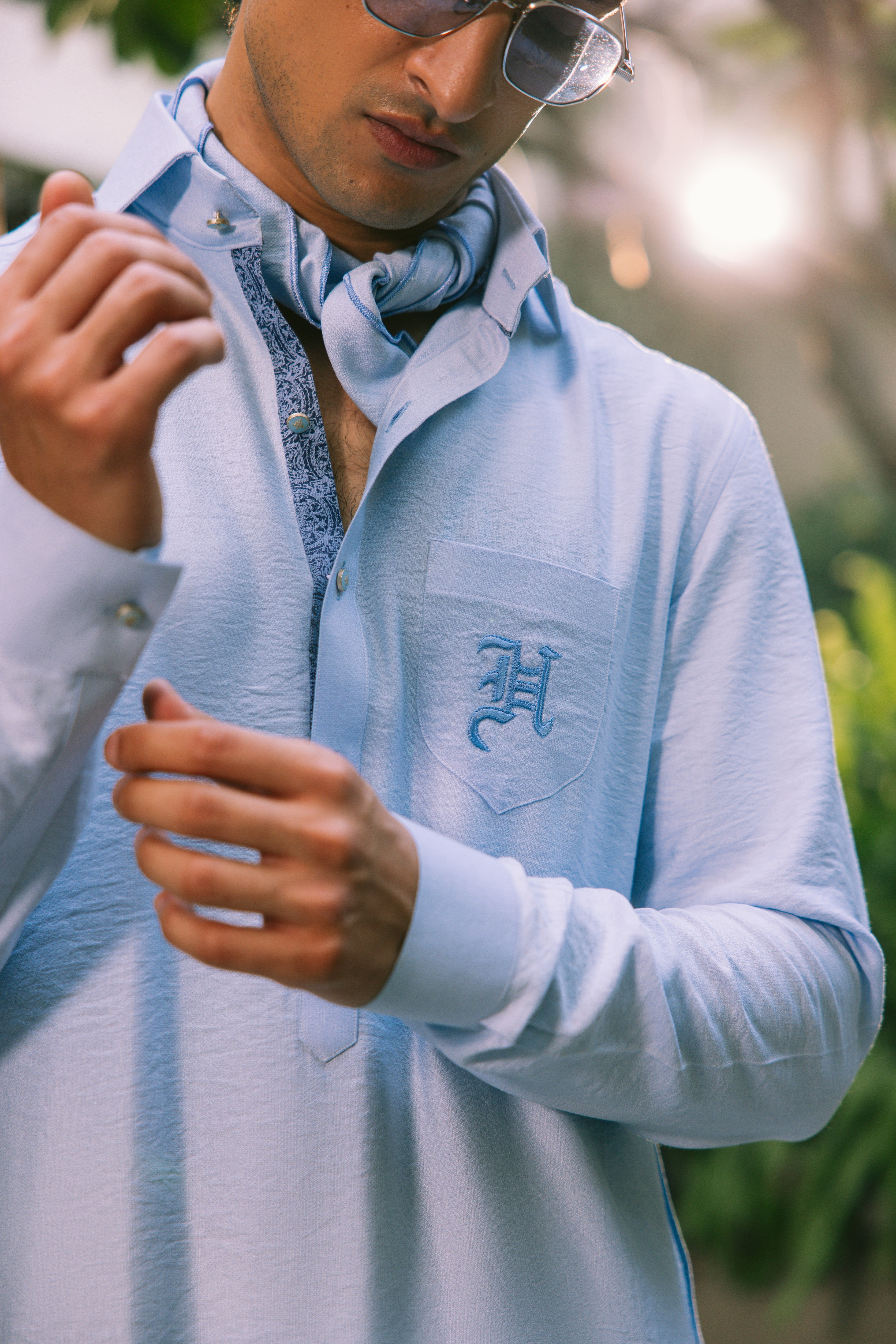 MINT BLUE LINEN KURTA PAJAMA Humayunalamgir