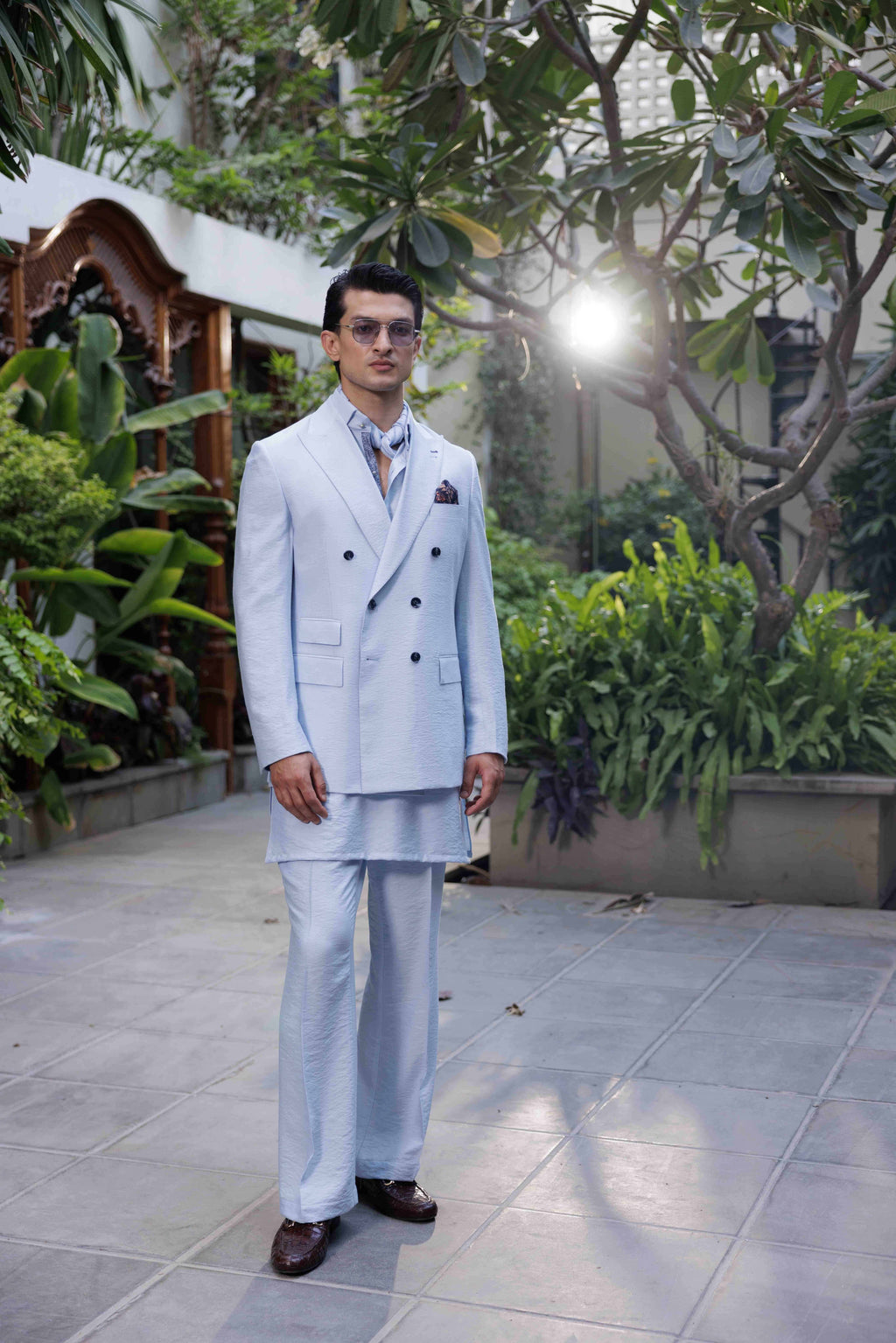 MINT BLUE LINEN DOUBLE BREASTED JACKET Humayunalamgir