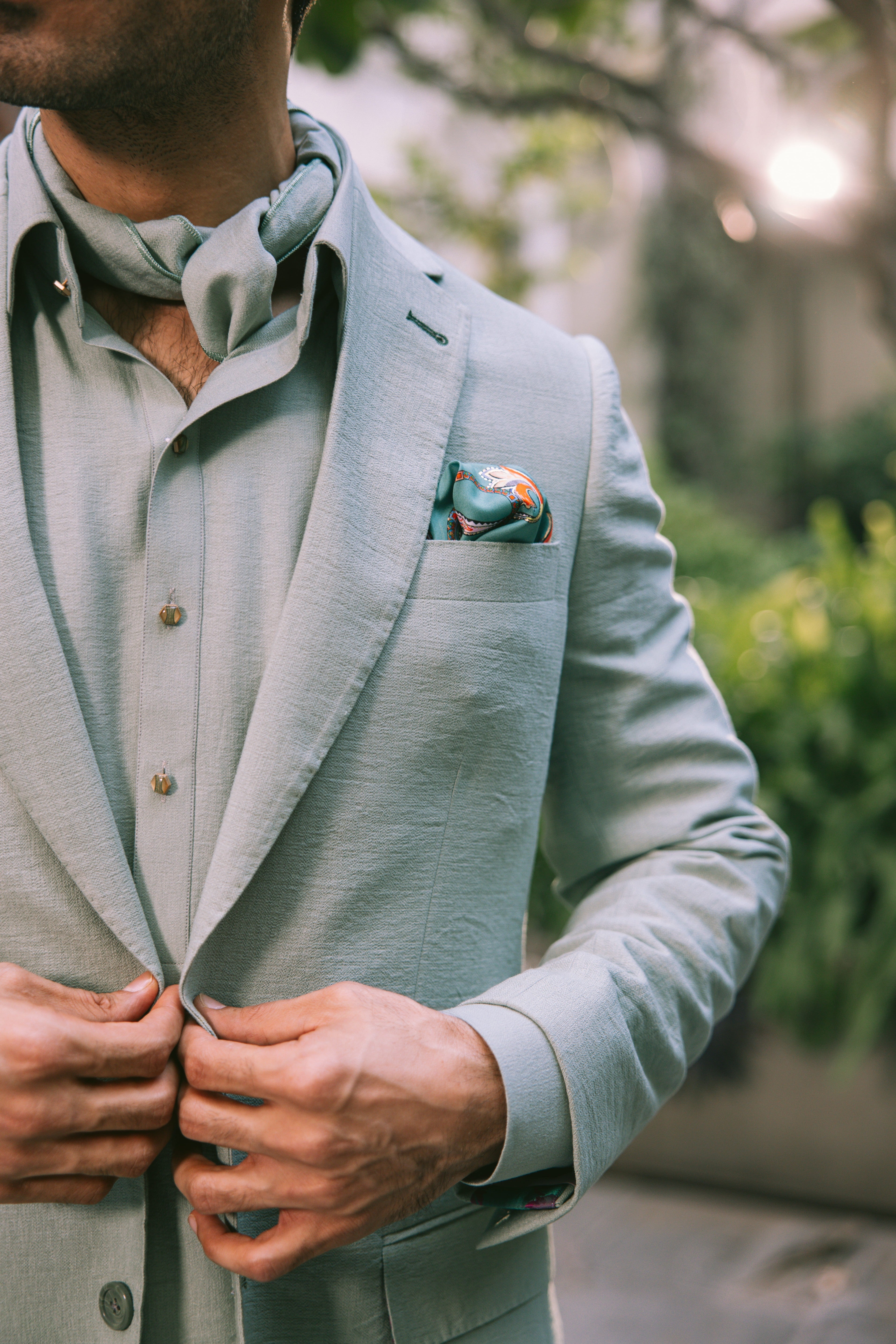 MINT GREEN LINEN DOUBLE BREASTED JACKET Humayunalamgir